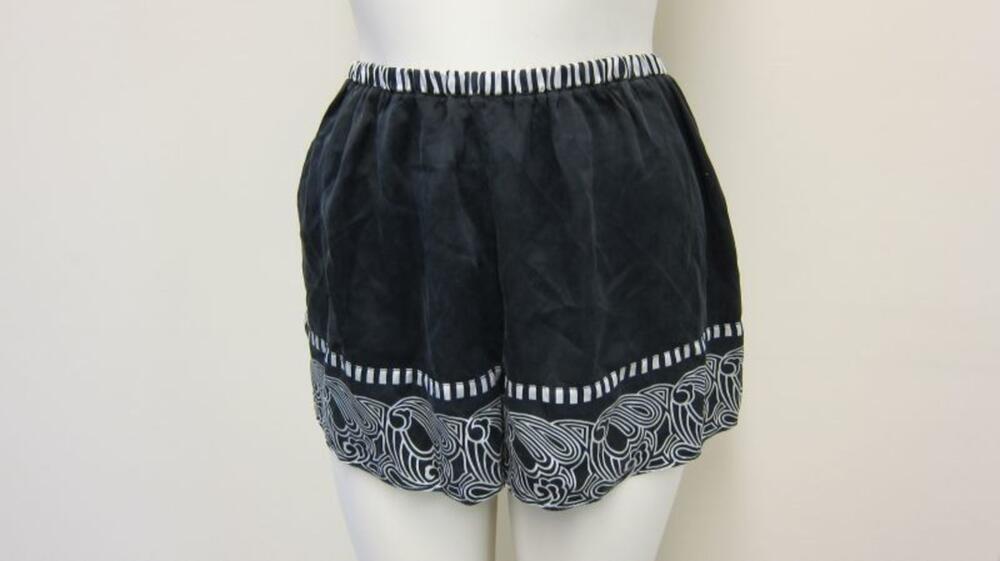 Onderbroek in zwarte zijde met witte print