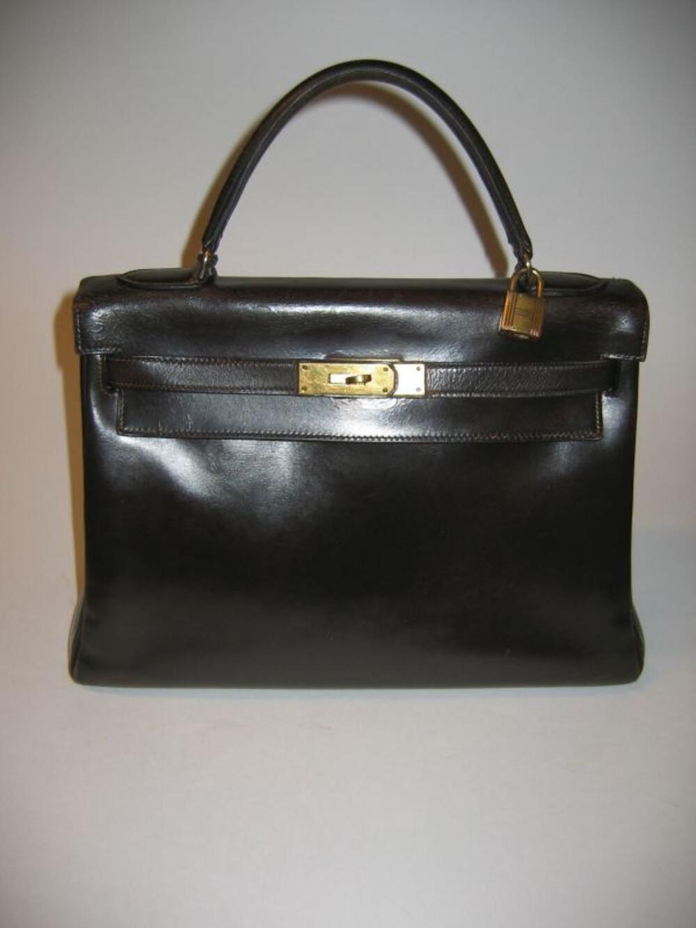 'Kelly bag' in donkerbruin leer