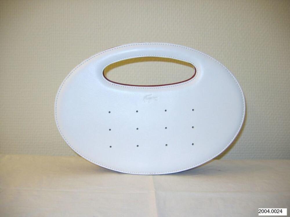 Ovale handtas in wit leer met rode binnekant