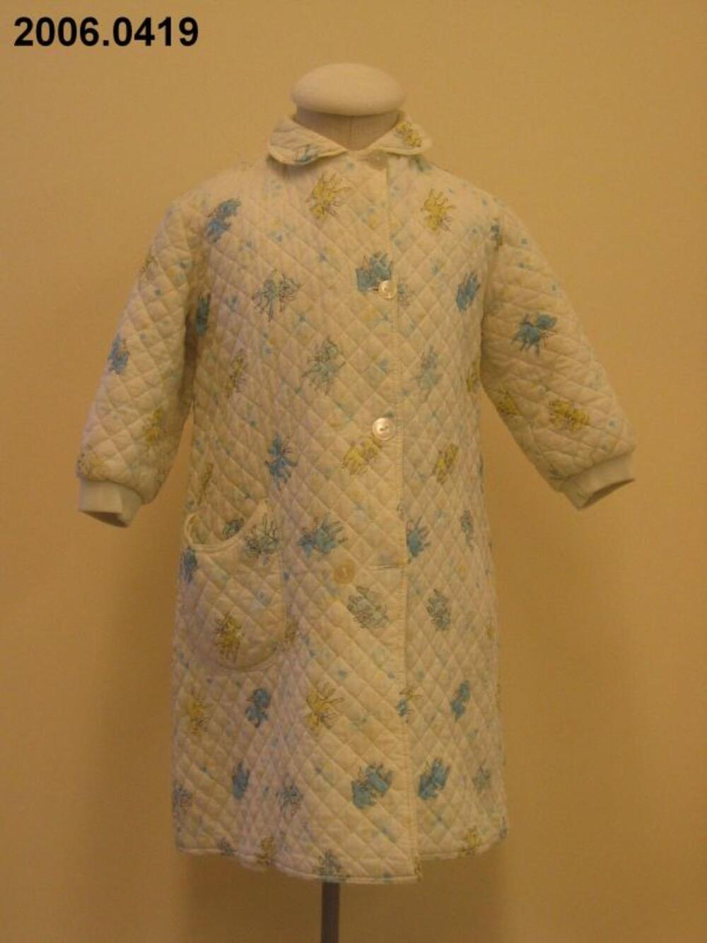 Ochtendjas in ecrukleurige nylon met bloemenmotief