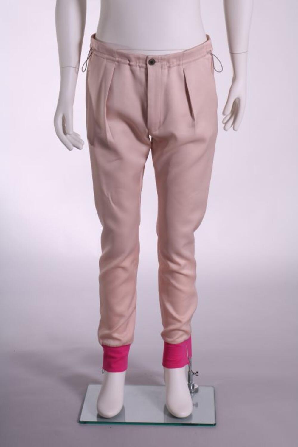 Broek in roze katoen met fushia boord