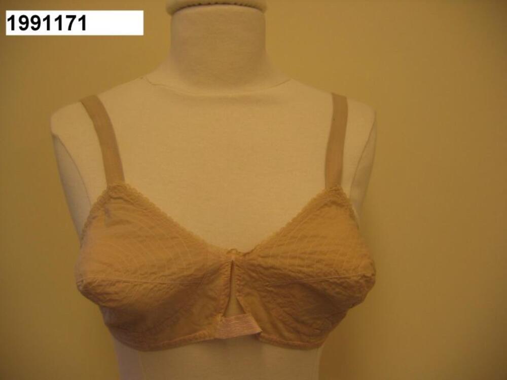Bustehouder in huidskleurige nylon met cirkelvormig stikpatroon