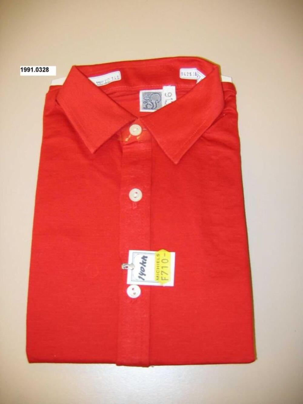 Overhemd in rode tricot met korte mouwen