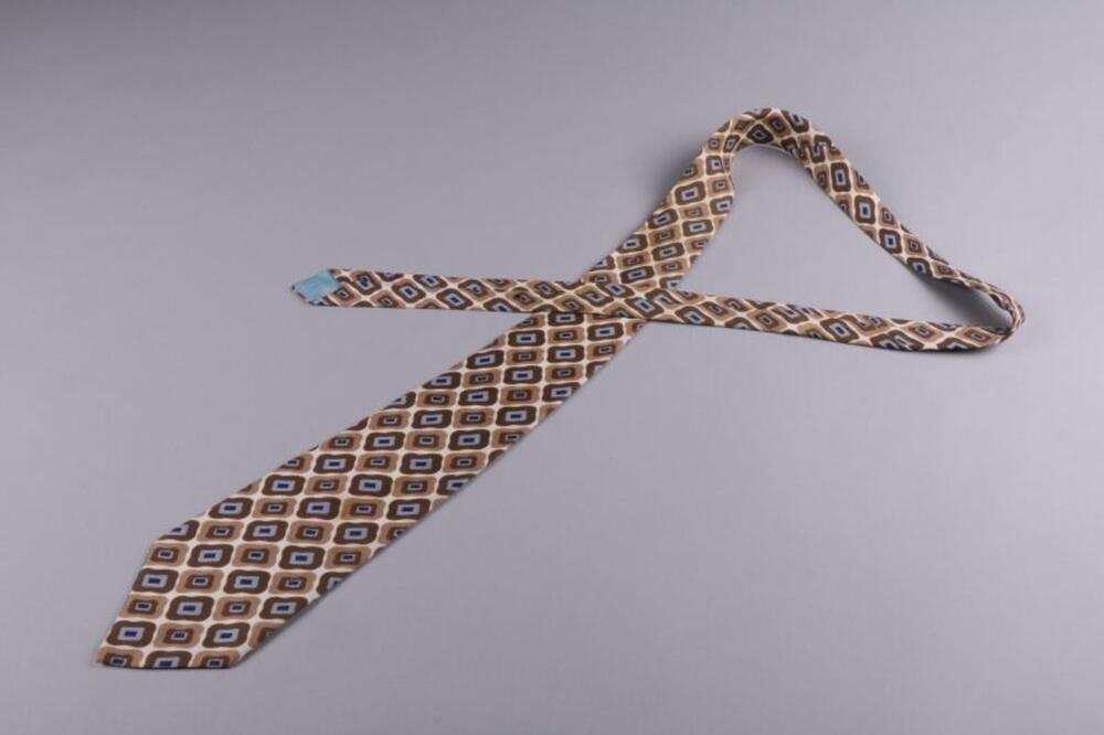 Stropdas met print in bruin- en blauwtinten