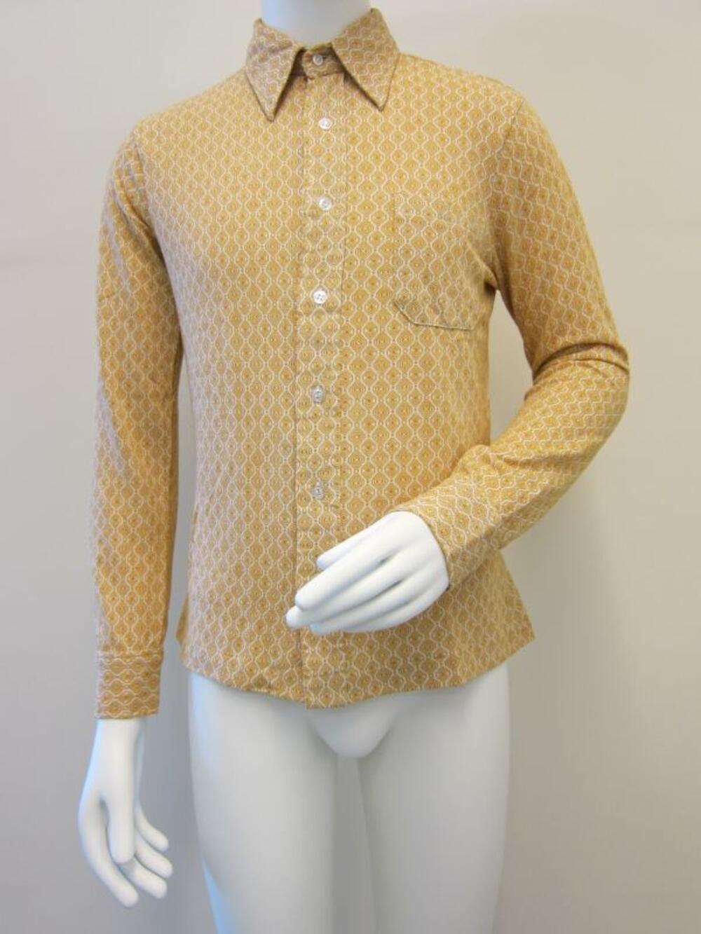 Overhemd in wit tricot met lange mouwen en geel ingeweven motief