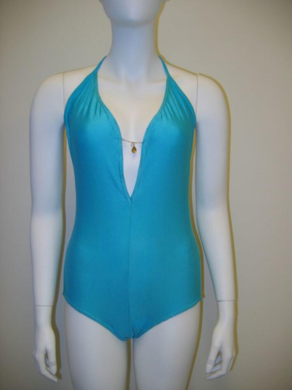 Badpak met lage ruguitsnijding in blauw polyamide