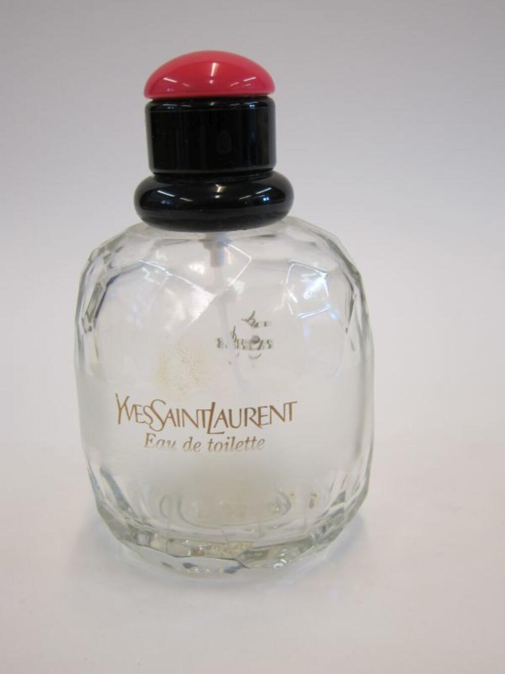 Parfumfles in transparant glas met zwart-roze sprayknop