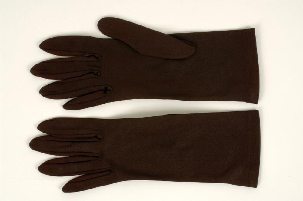 Bruine, halflange, stoffen handschoenen