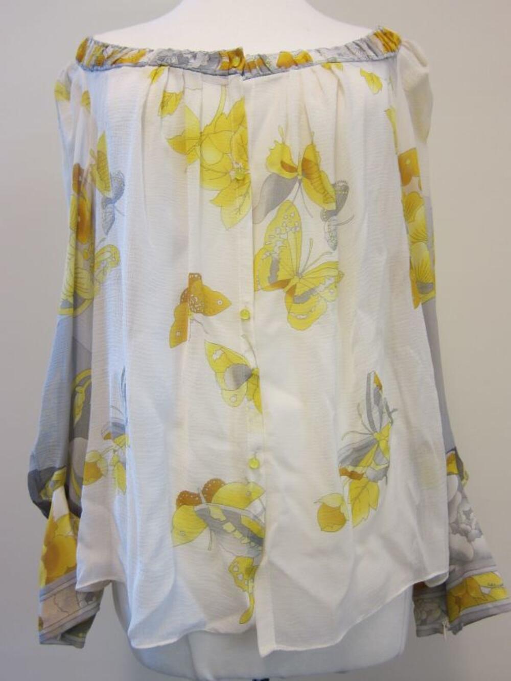 Blouse in witte zijde met vlinder- en bloemenprint