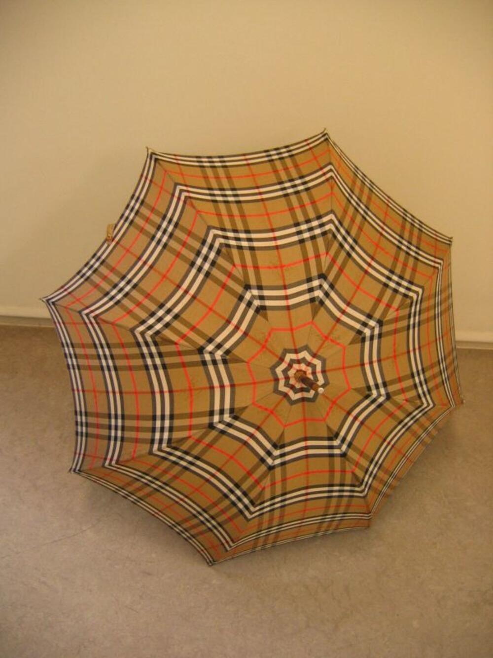 Paraplu in beige katoen met ruitenpatroon