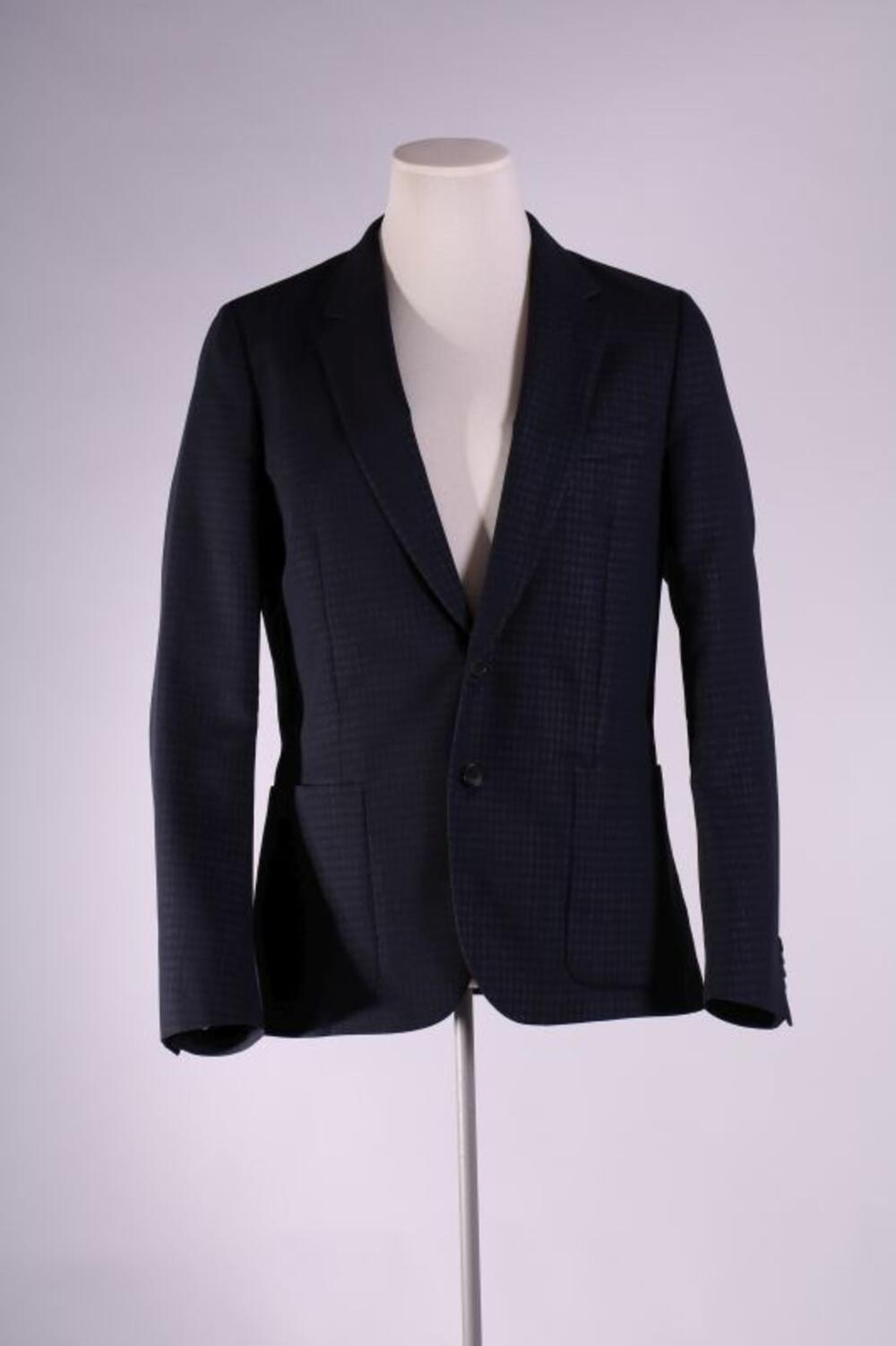 Vest met donkerblauw ruitmotief in satijn