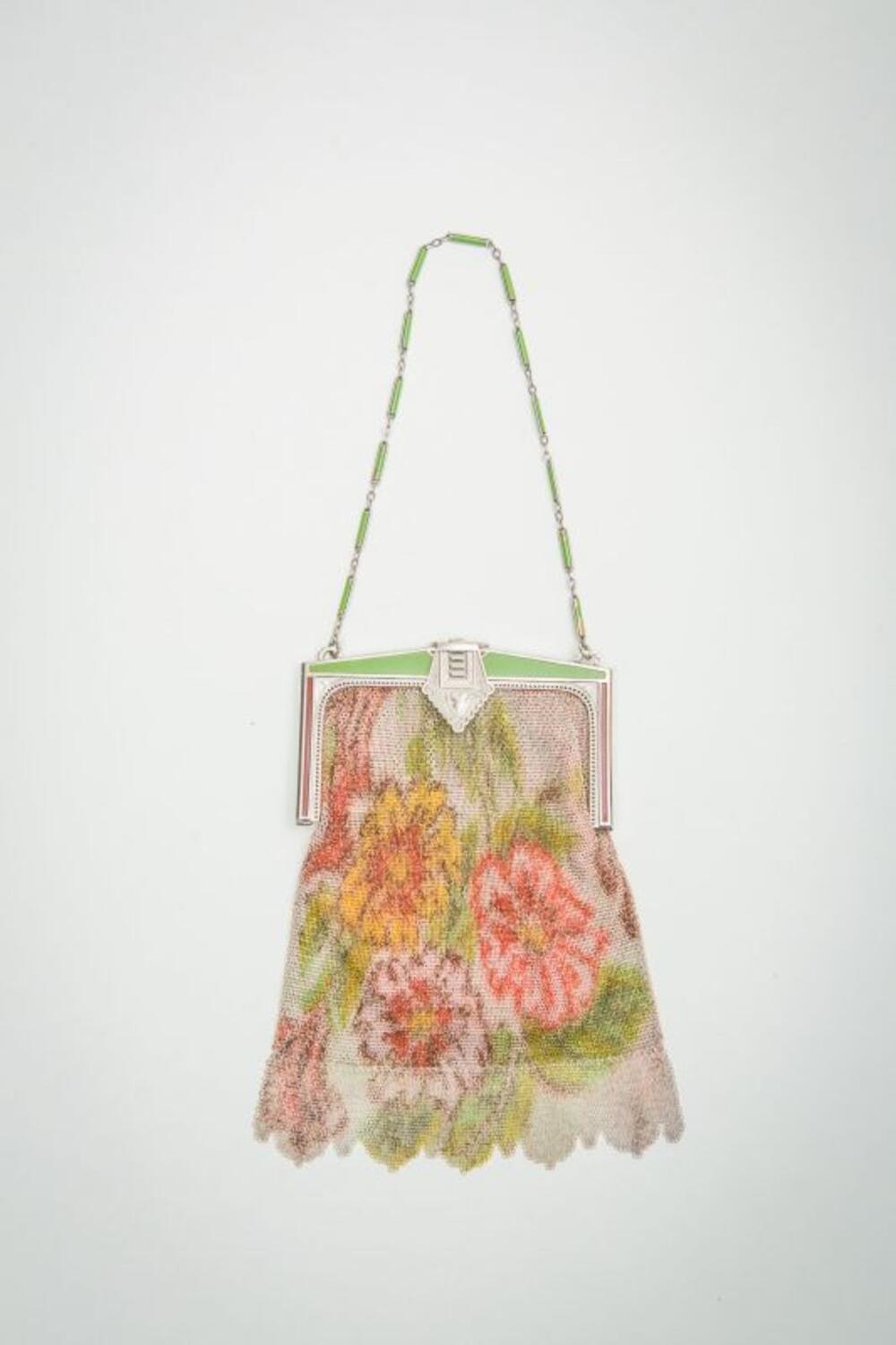 Handtas in maliën met beschilderd bloemmotief