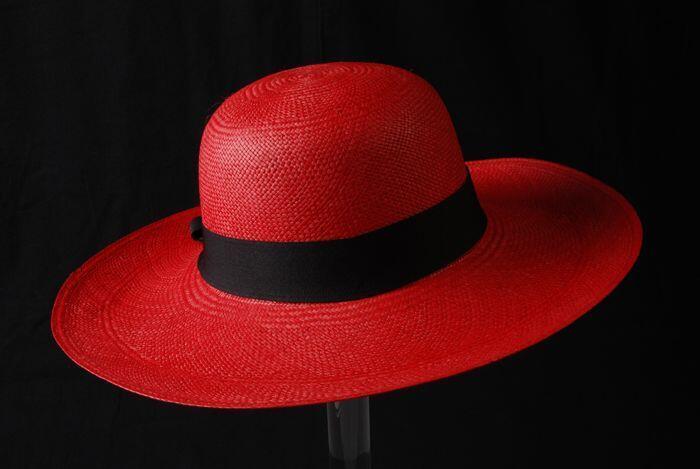 Panamahoed, rood met zwarte band, label, Corbeau