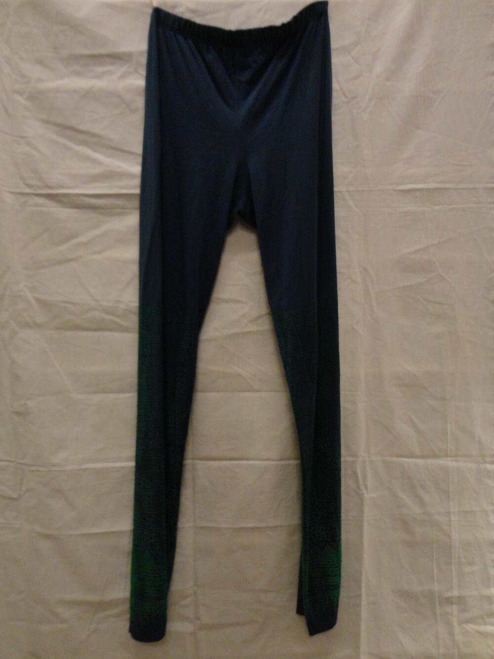 Legging, petrolblauwe katoen met groene flockprint