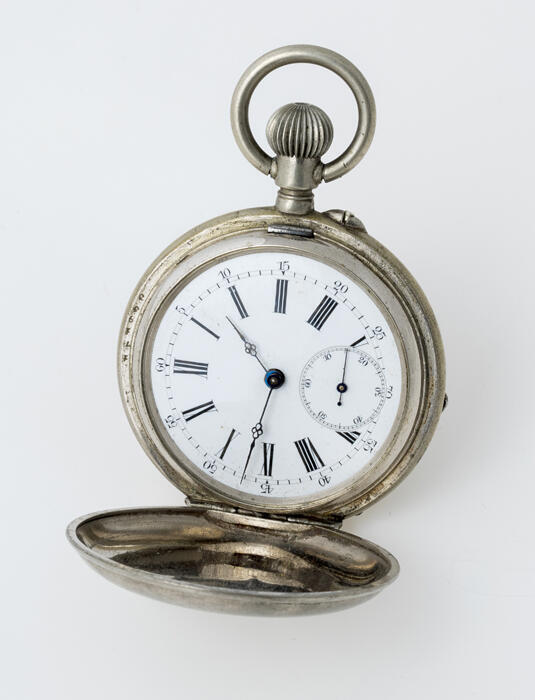 Herenzakhorloge met dubbele klepper van zilverkleurig metaal