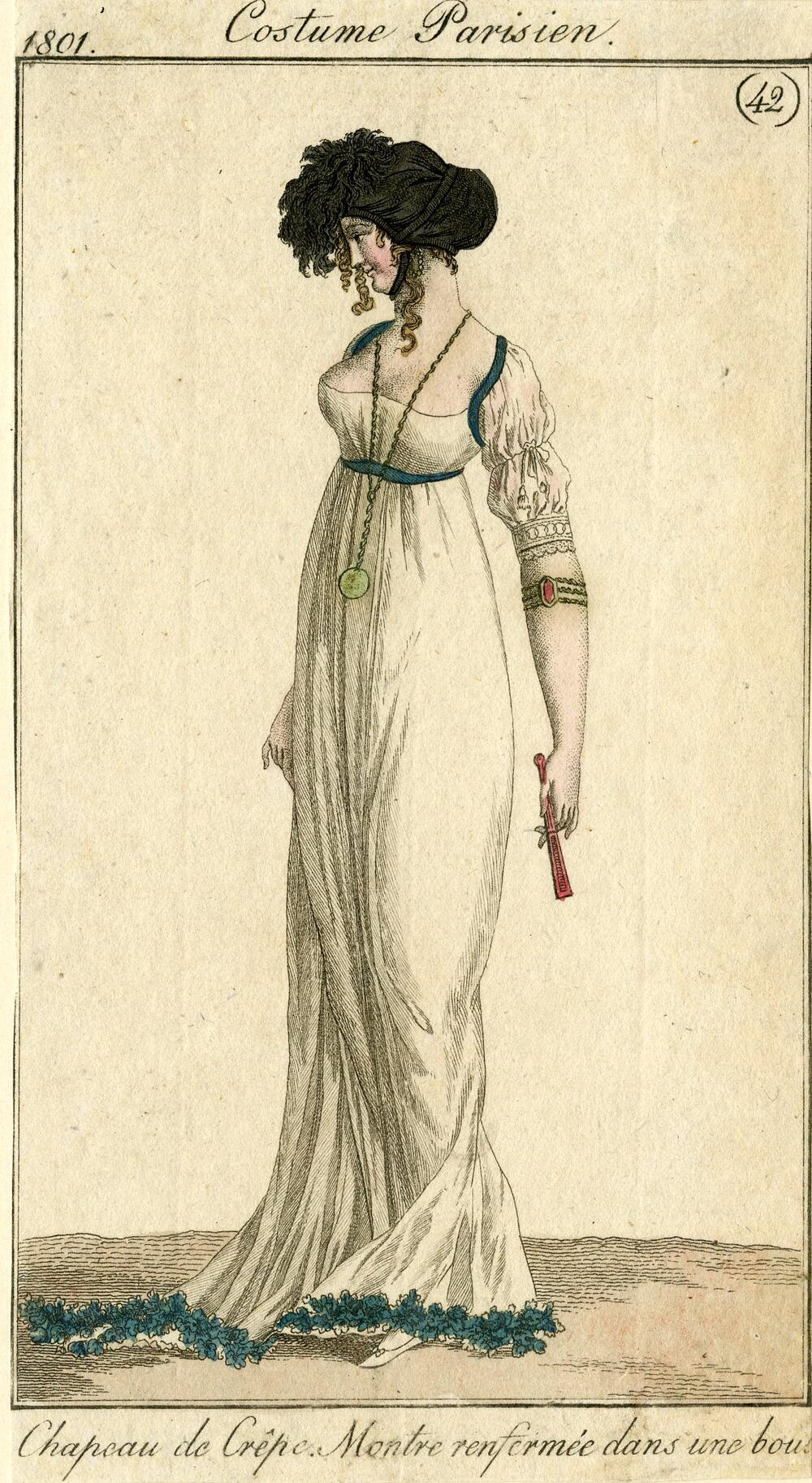 Costume Parisien 'Chapeau de Crêpe. Montre renfermée dans une bou'