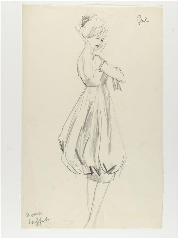Modetekening van cocktailjurk Madame Grès