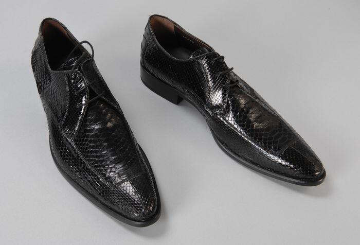 Paar herenschoenen, zwartbruin slangenleer, "Corbeau"