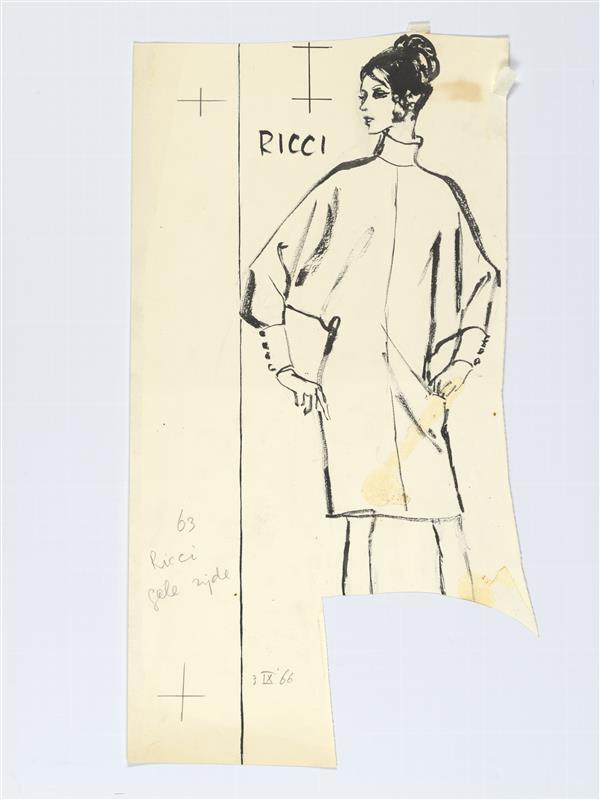 Modetekening van dinerjurk Ricci