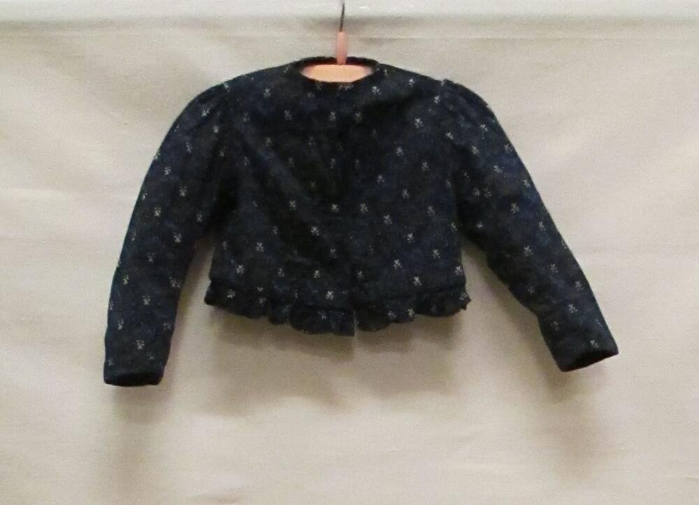 Kinderjak van bedrukt katoen, donkerblauw fond met zigzag-, stippel- en fantasiemotiefjes in oranje…
