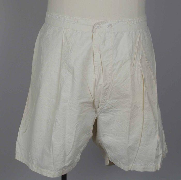 Boxershort van crèmekleurig katoen open gulp en elastiek achter in de taille