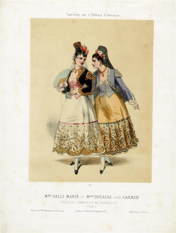 Mme Galli Marié et Mlle Ducasse dans Carmen, rôles de Carmen et de Franquita
