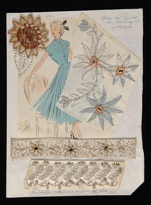 Stalenblad met collage en vier bewerkte witte en ivoorkleurige applicaties, Atelier Van Rijsoort
