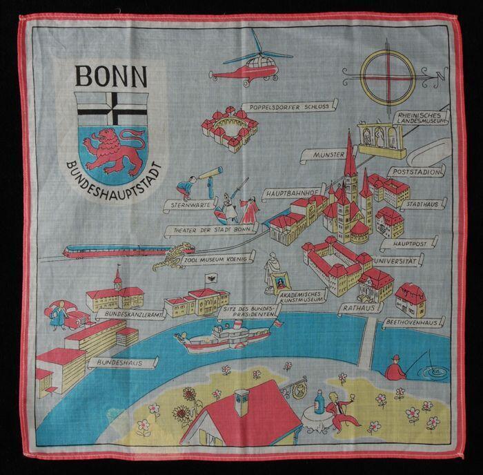 Vierkante katoenen zakdoek met gekleurde opdruk van stadsoverzicht "BONN"