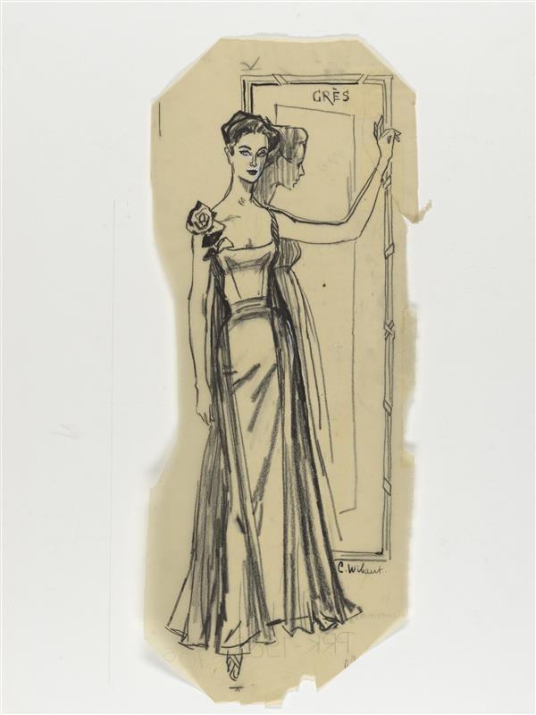 Modetekening van avondjurk Madame Grès