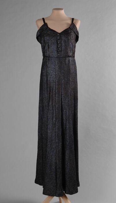 Zwart, blauw en zilverwybertmotief lurex avondjapon