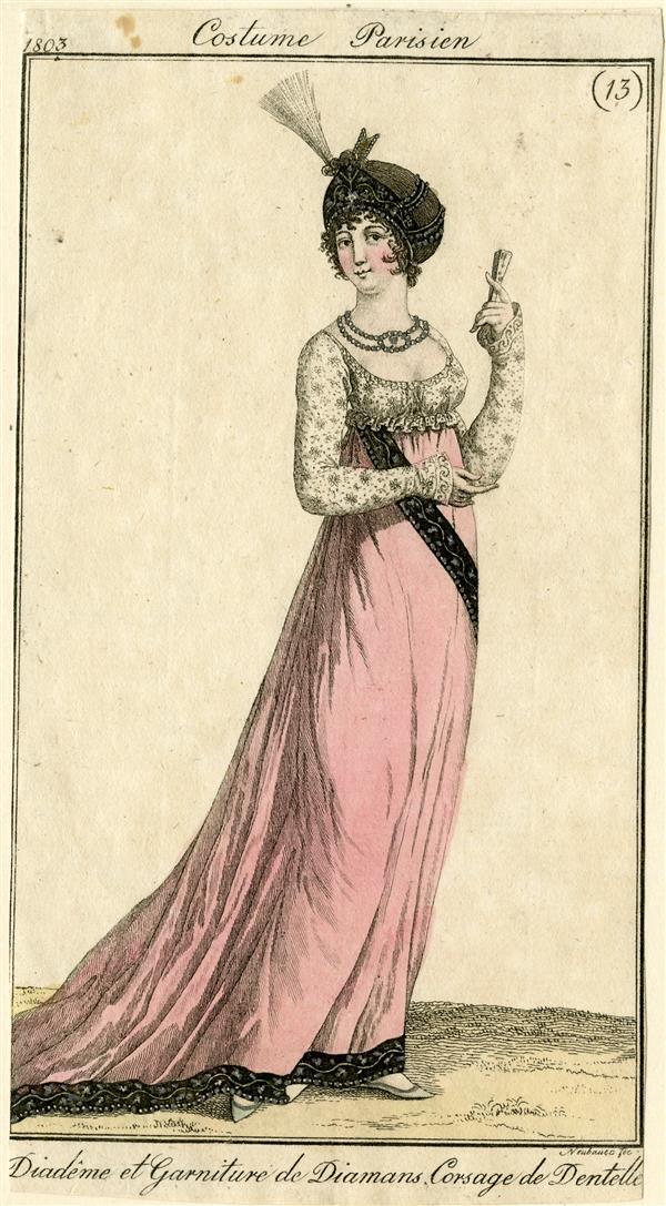 Costume Parisien 'Diadême et garniture de Diamans, Corsage de Dentelle