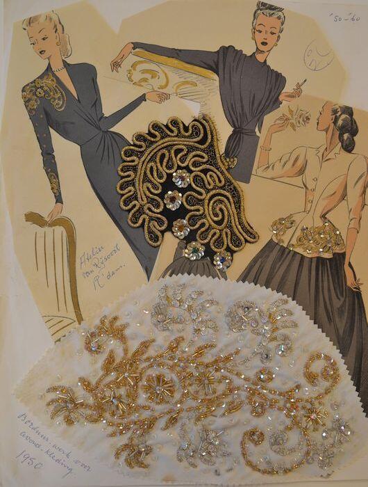 Stalenblad met collage en twee borduursels in diverse technieken en materialen, Atelier Van Rijsoort