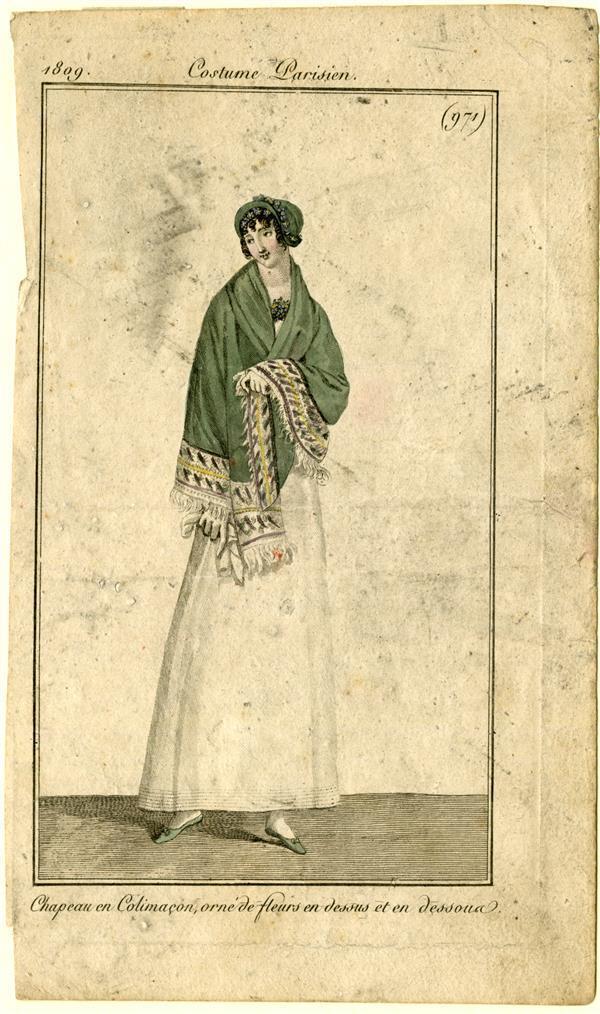 Costume Parisien 'Chapeau en Colimaçon, orne de fleurs en dessus et en dessous'