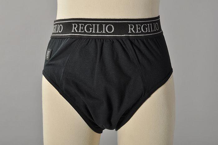 Zwarte herenslip met elastische tailleband met ingeweven tekst "REGILIO"
