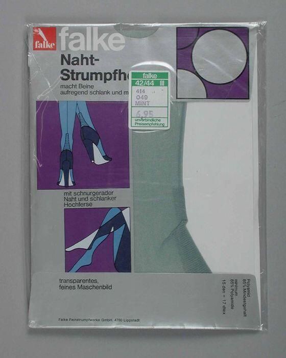 Panty van grijsgroen nylonmet naad, in de originele verpakking, "Falke / Mint"