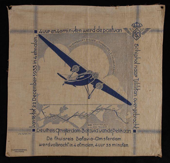Vierkante herinneringsdoek van katoen blauwe opdruk ter gelegenheid van de thuisreis Amsterdam - …