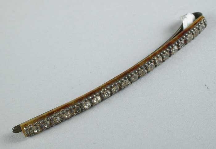 haarschuif of platte haarspeld van metaal, bovenop ingelegd met strass