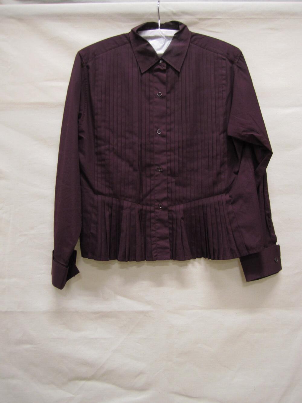 Blouse van auberginekleurig katoen met geplisseerd voor- en achterpand