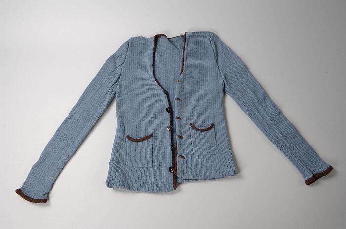 Blauw tricot gebreid wollen damesvest
