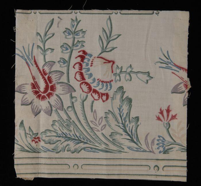 Stofstaal, katoen met veelkleurig dessin met bloemen en ranken, Kralingse katoenaatschappij, "2238"