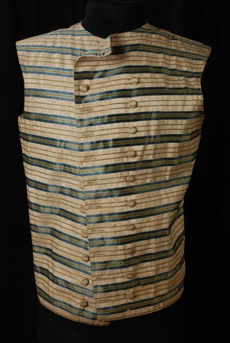 Herenvest van crèmekleurig zijde blauw gestreept en double breasted
