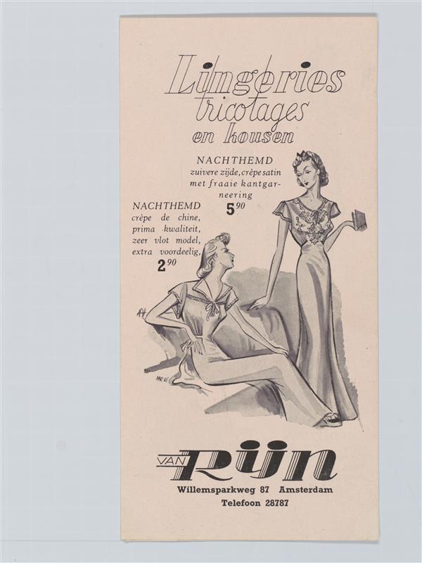 Lingeries-Tricotages van Rijn, twee prijscouranten lingeriezaak van Rijn Amsterdam