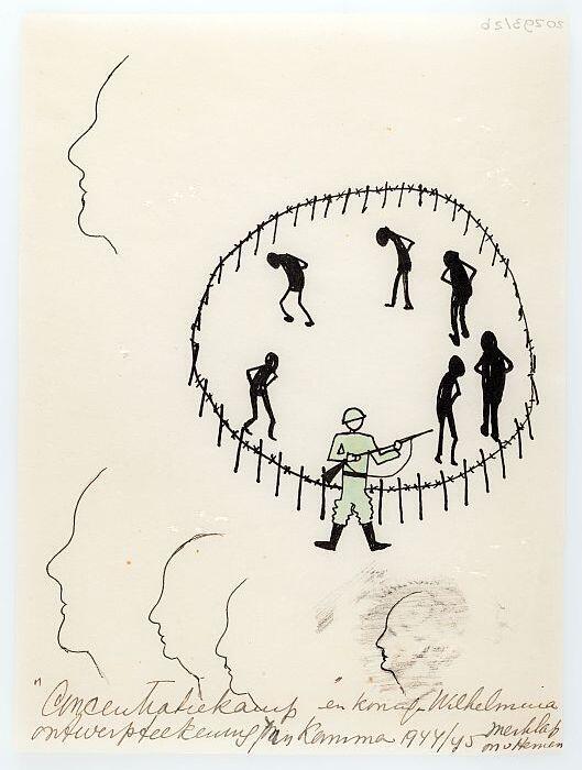 Originele ontwerptekening voor de door Maria van Hemert uitgevoerde borduurlap over de Tweede…