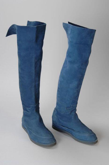 Blauwe nubuck knielaarzen met rubberzool