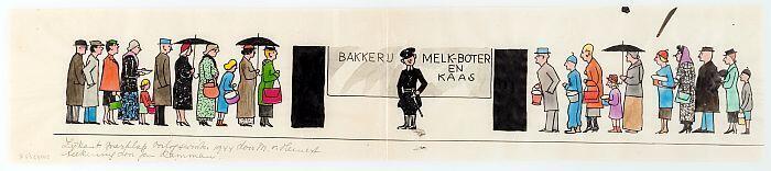 Originele ontwerptekening voor de door Maria van Hemert uitgevoerde borduurlap over de Tweede…