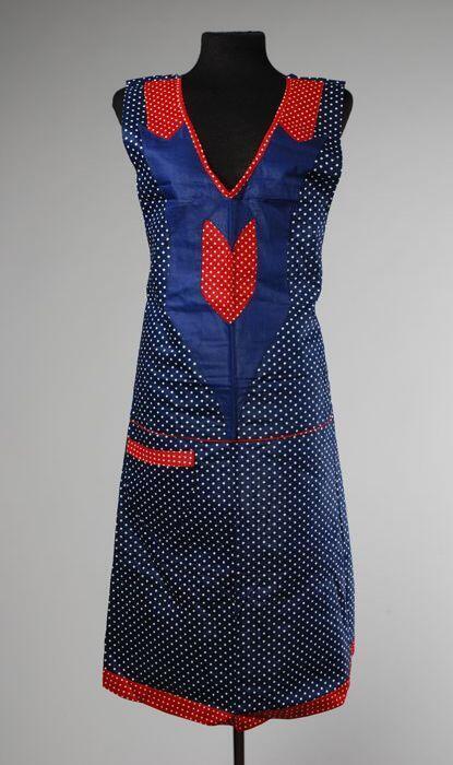 Blauw en rood met wit gestipt schort