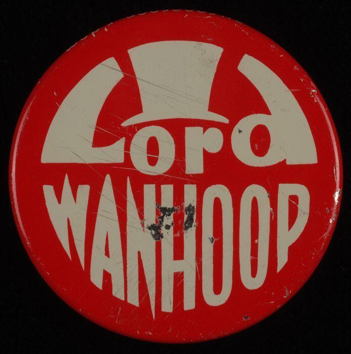 Rode button met opschrift "Lord Wanhoop"