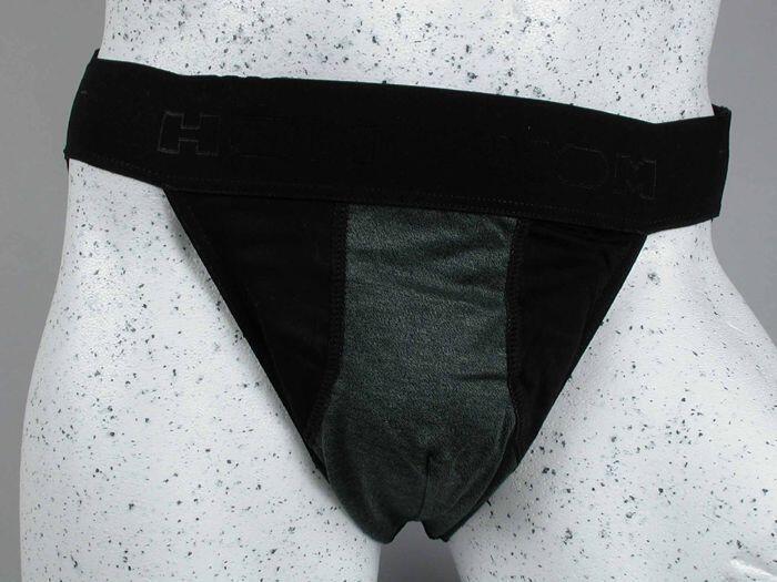 Heupslip van tweedelige set herenondergoed, zwart en zwart-groen gemêleerd tricot katoen "HOM"