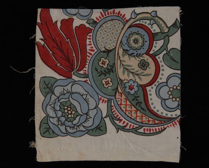 Stofstaal, katoen met veelkleurig dessin met bloemen en ranken, Kralingse katoenaatschappij, "2463"