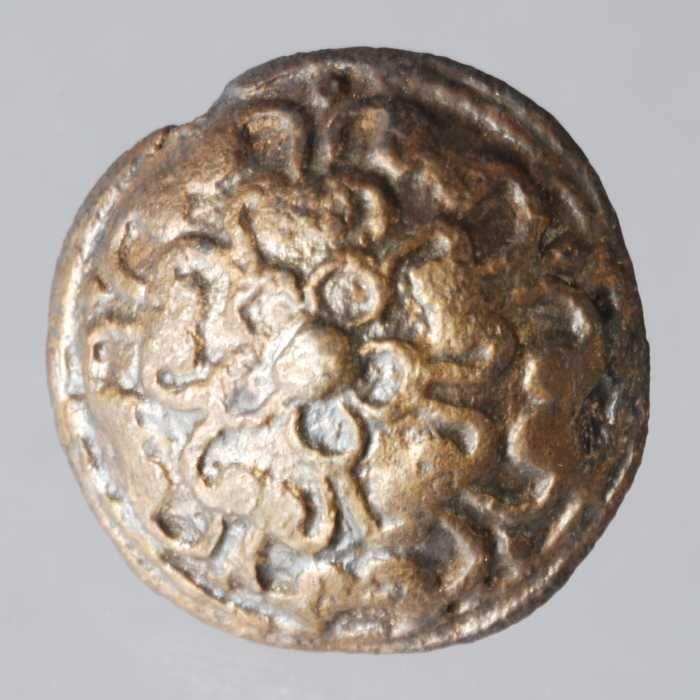 Metalen knoop met Tudorroos